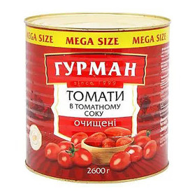 Томати очищені в томатному соку ТМ Гурман, 2600г